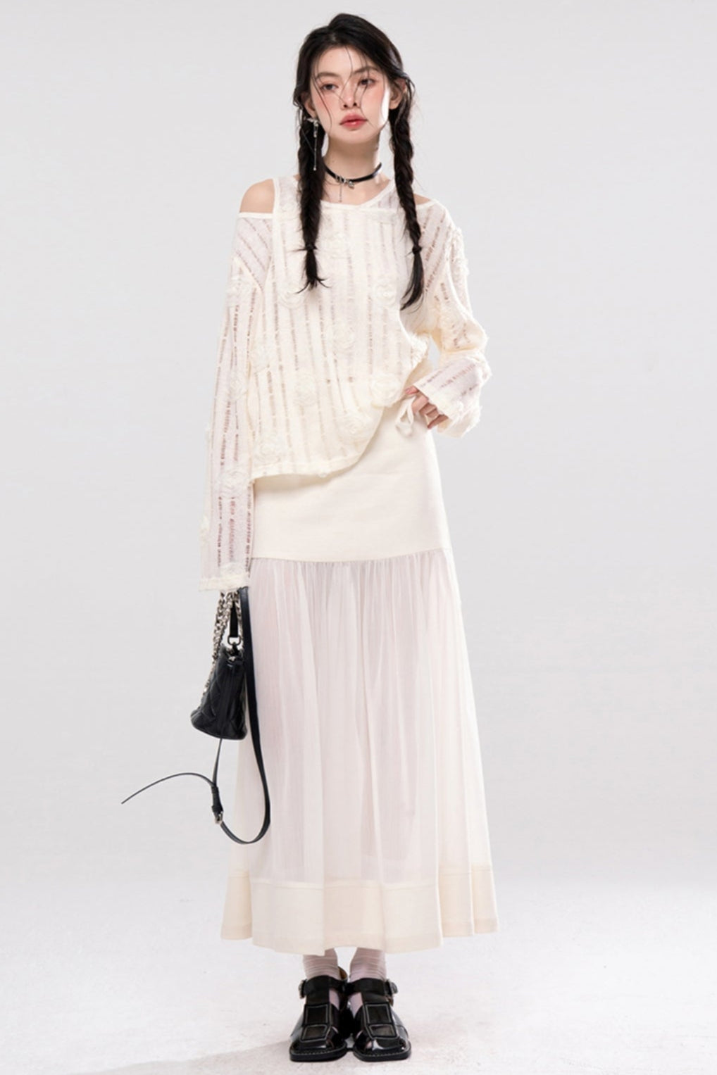 Sheer Patchwork Half Skirt