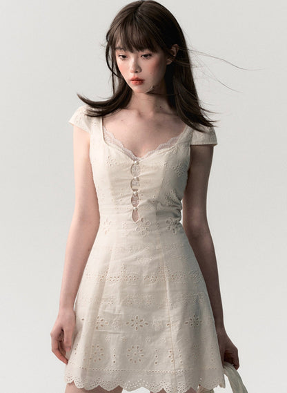 Cream White Slim Lace Dress