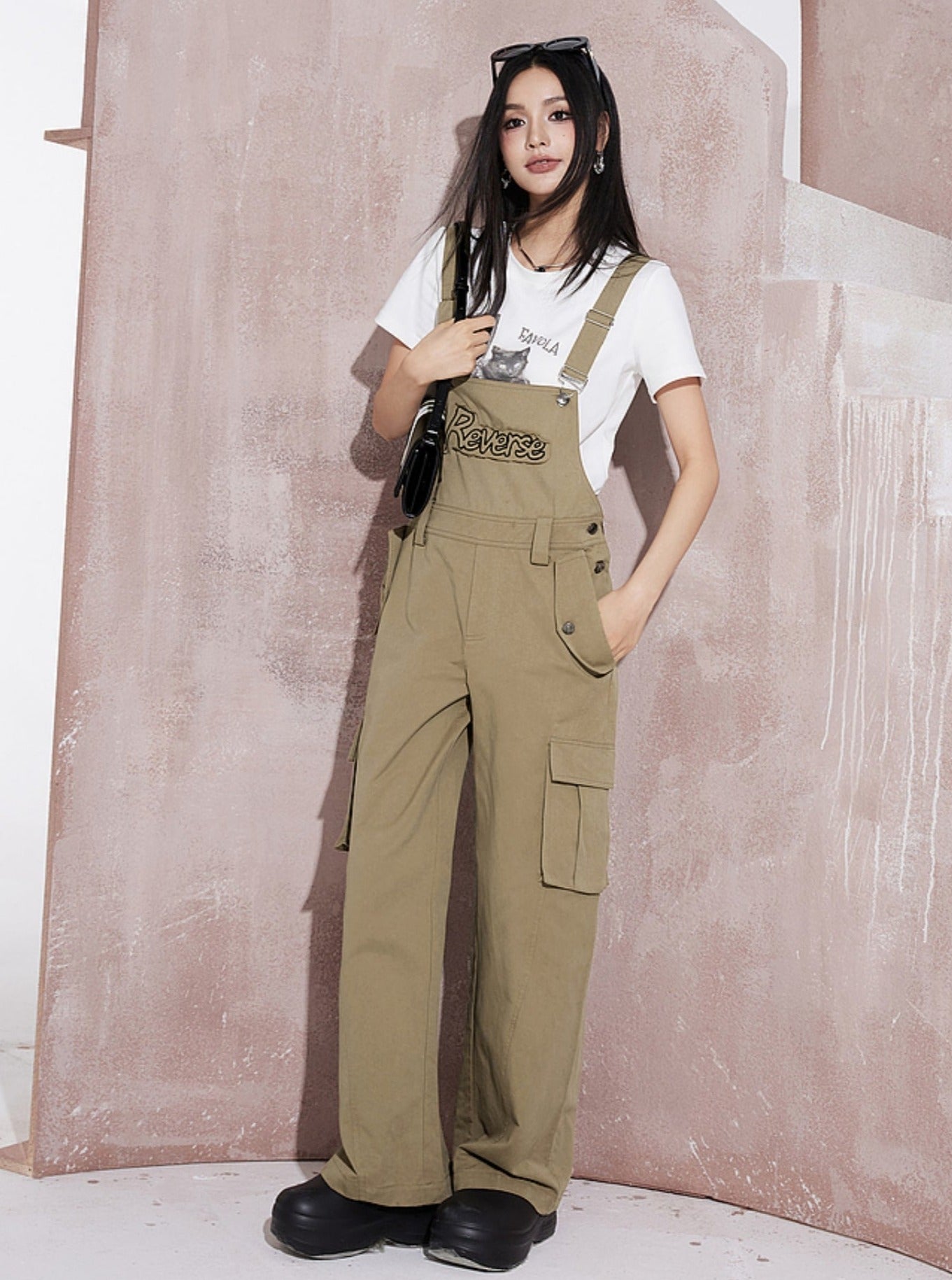 Maillard Cargo Bib Wide-Leg Pants