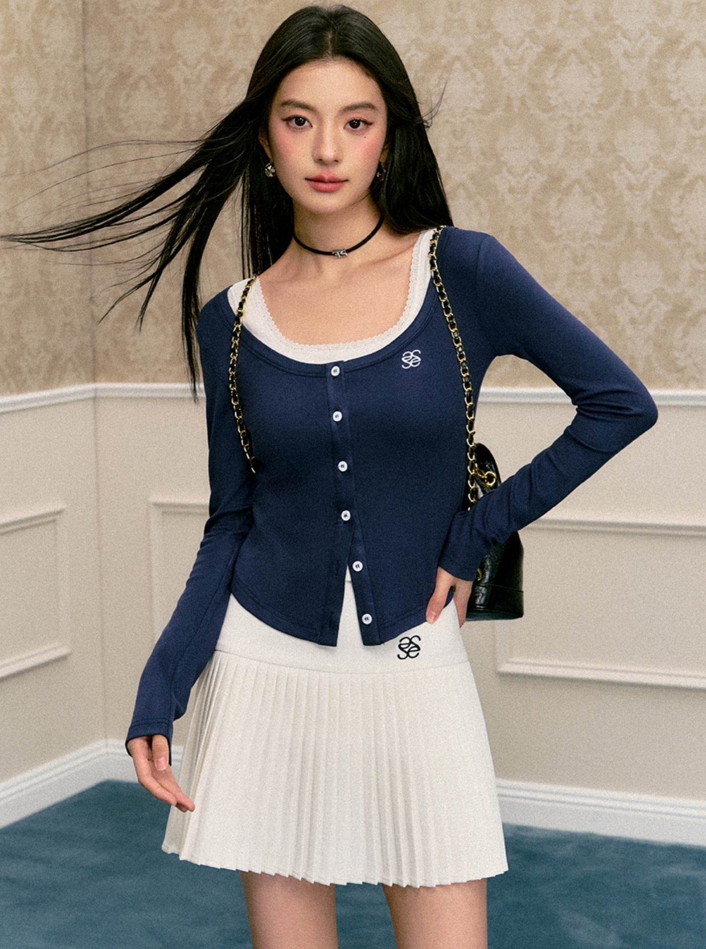 American Retro Preppy Scoop Neck Cardigan