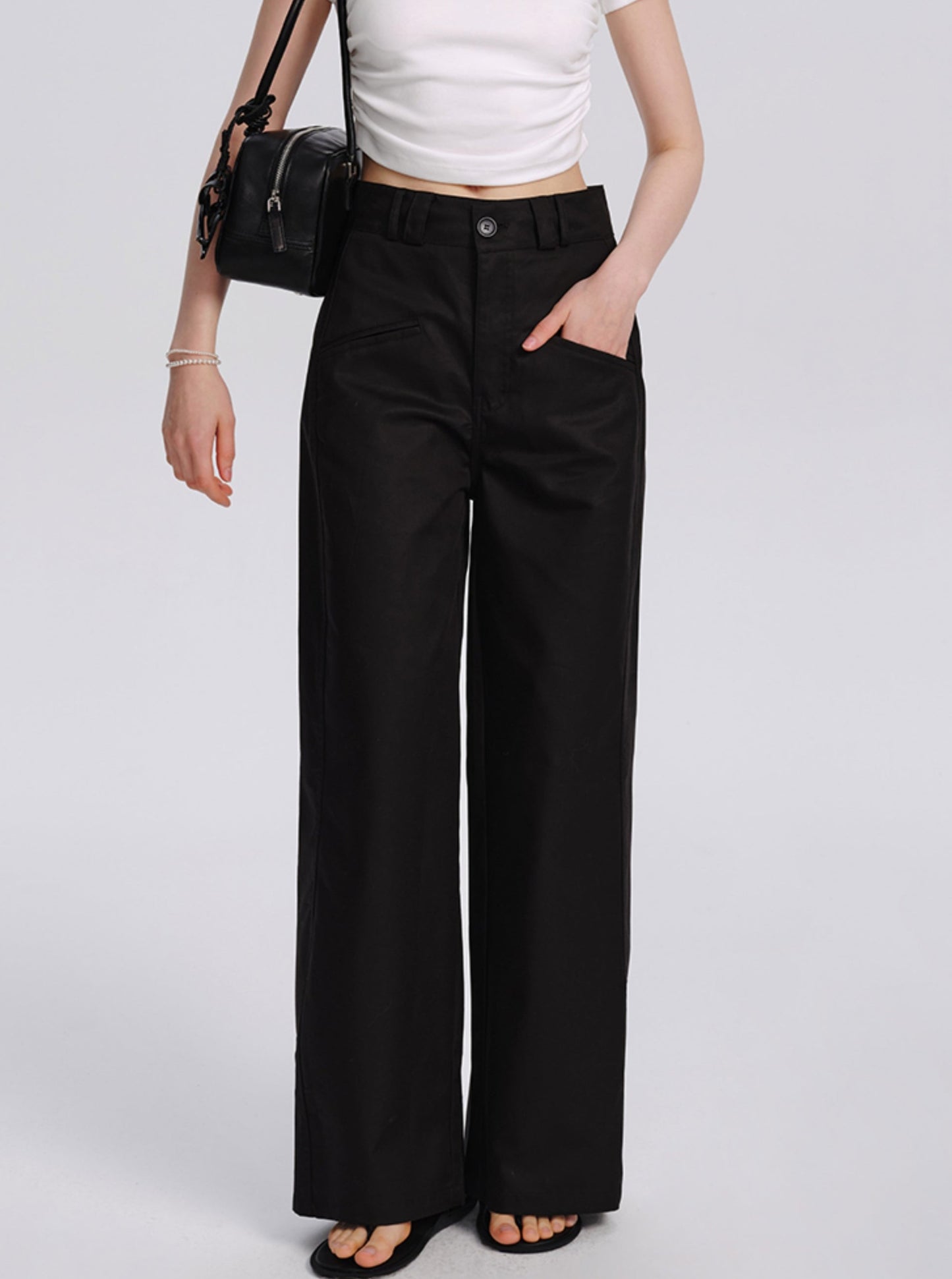 Black High-Rise Suit Pants