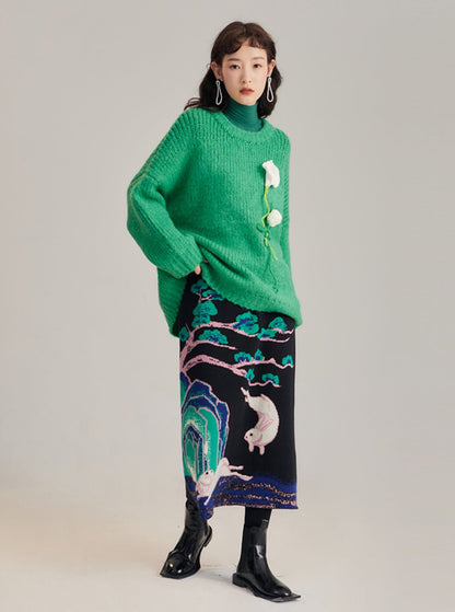 Chinese style retro pattern wool skirt