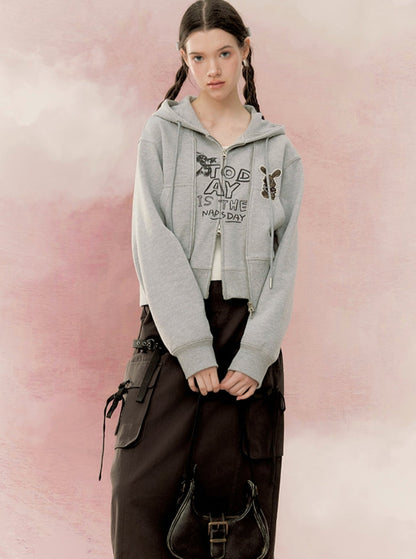 Cropped Hooded Sweatshirt Two-Piece Set-Up