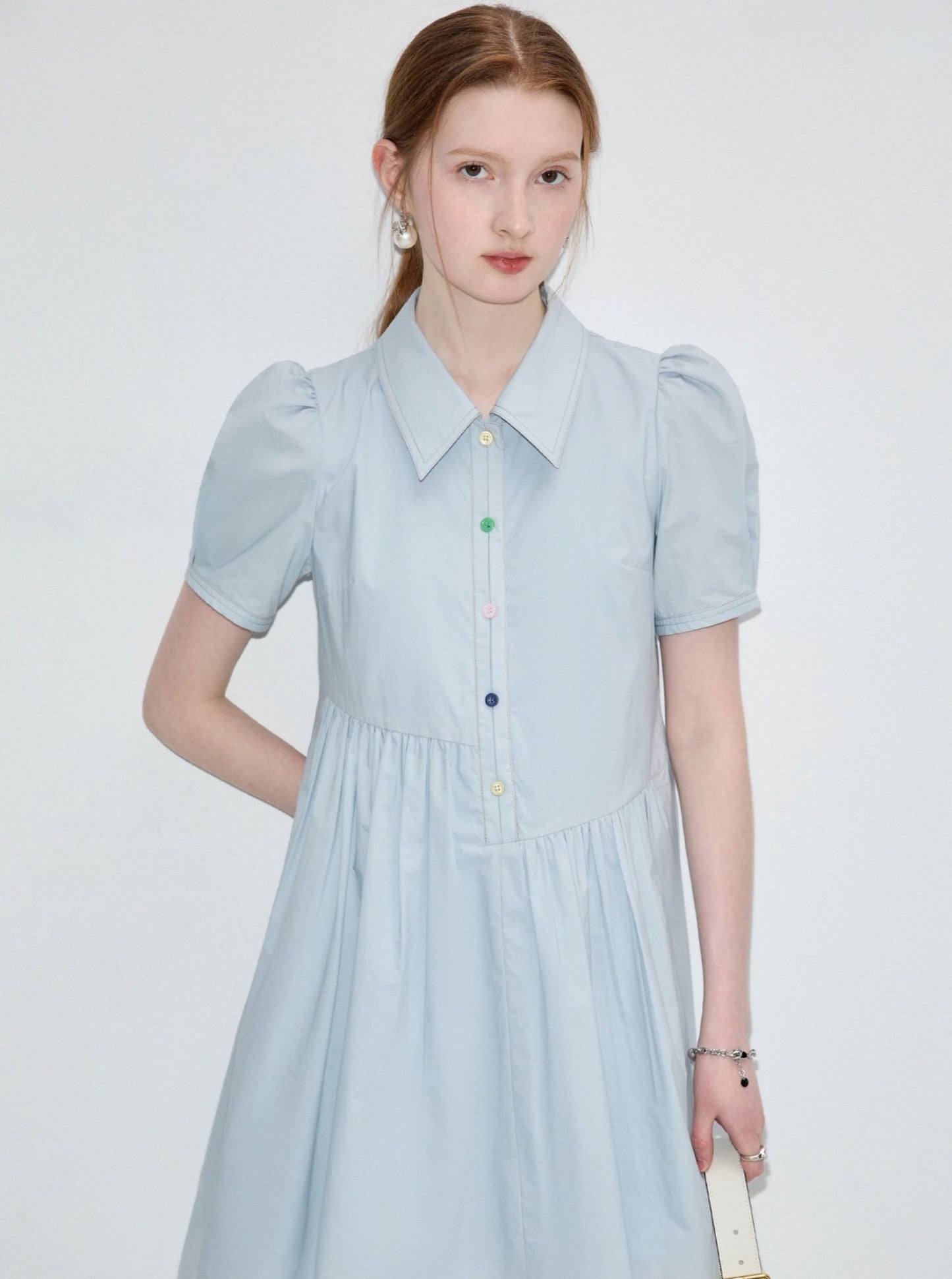 Niche Deconstructed Puff Sleeve Shirt Dress