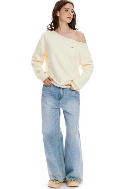 Loose Fit Slant Neck Sweatshirt