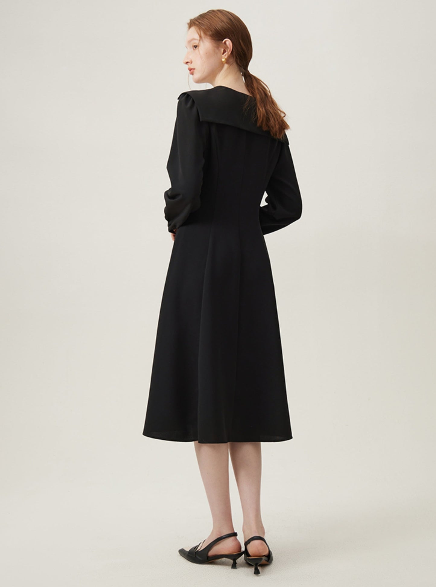 French Elegant Navy A-Line Dress