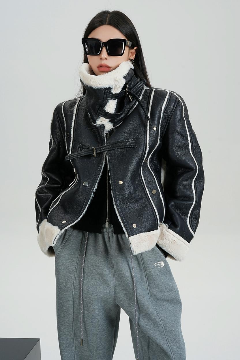 Eco-Friendly Fur Stand Collar Jacket