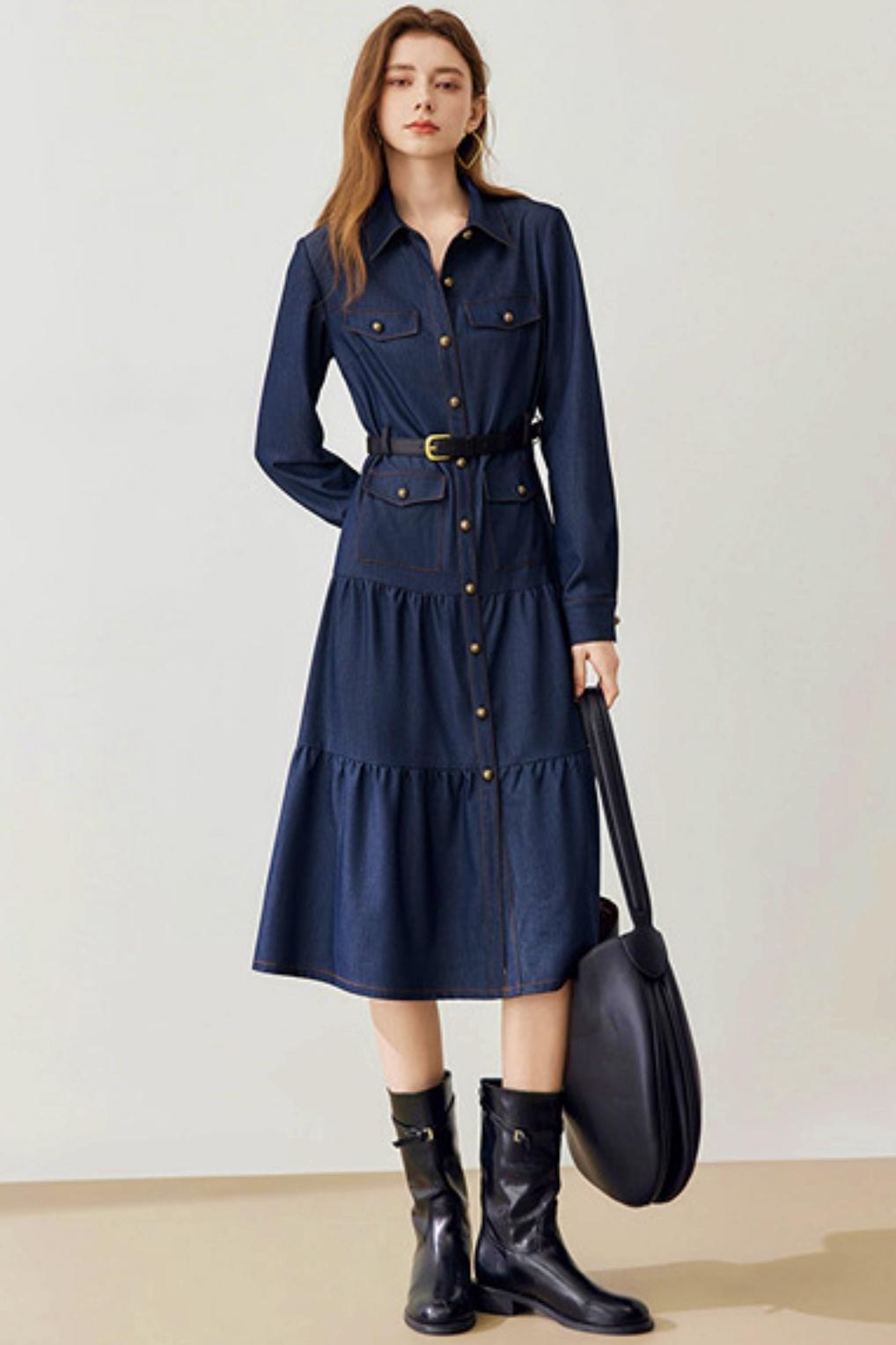 Spring Belted Denim Dress – UrbanSheek