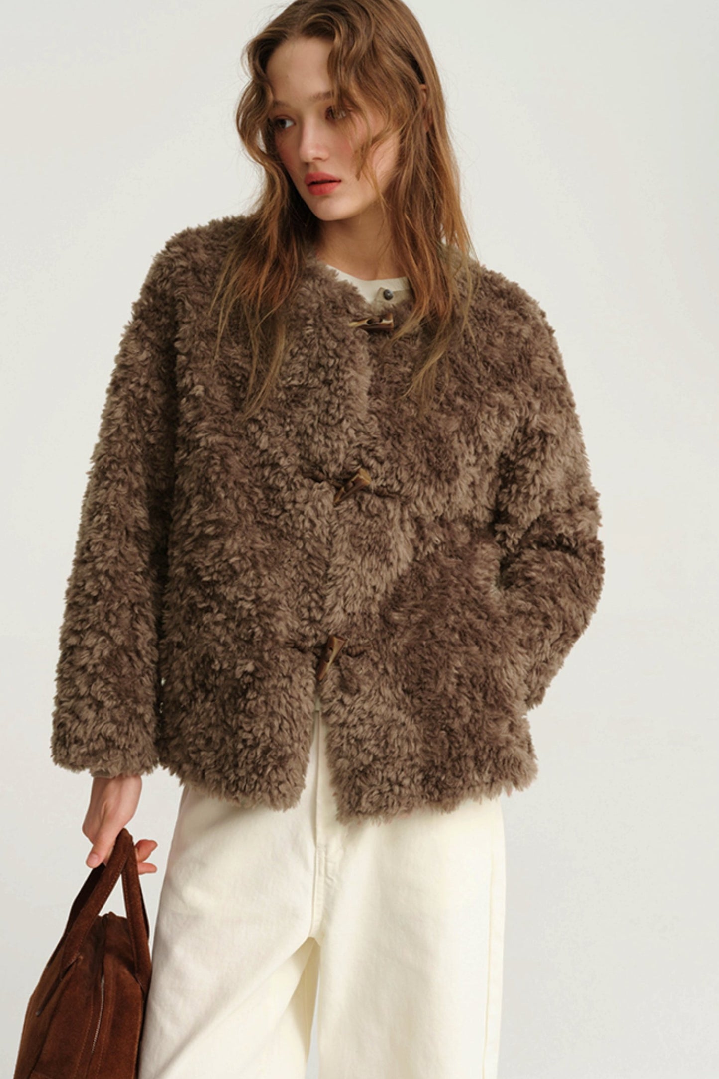 Plush Crewneck Fur Coat