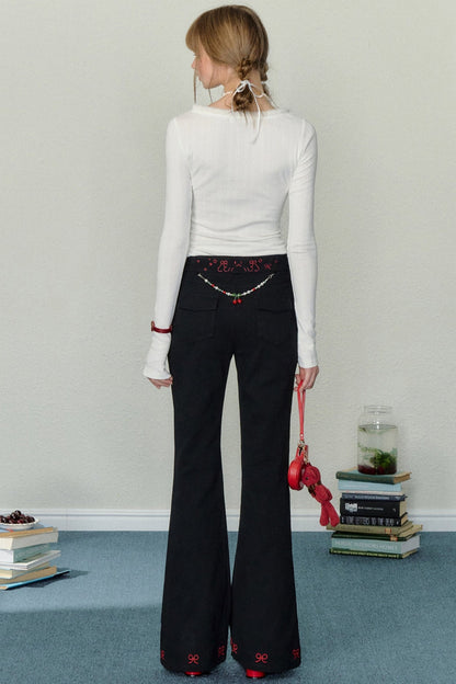 Embroidered Beaded Bootcut Trousers