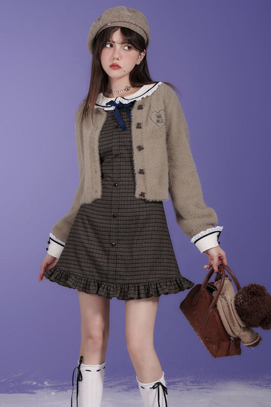 Retro College Style Checkered Slim Fit Dress Set-Up