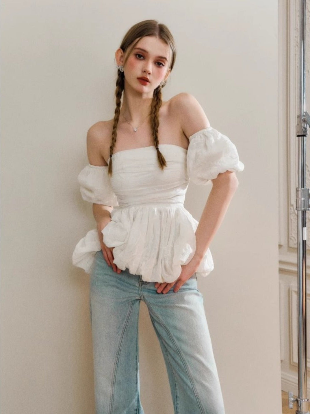 Mist Rose French One-Shoulder Shirt