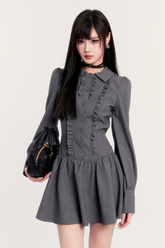 Bow Long Sleeve Autumn Shirt Dress