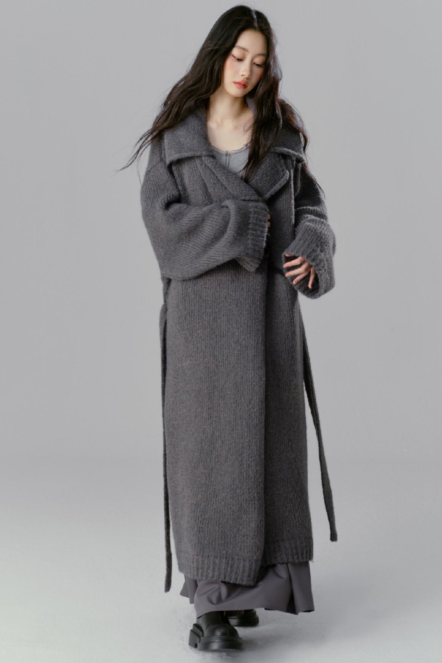 Wool Lapel Long Cardigan Jacket