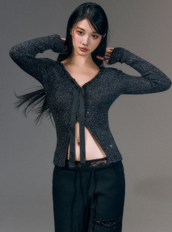 Fine Glitter Wool Knit Long Sleeve Top