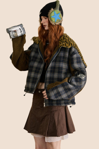 Retro Detachable Hooded Plaid Jacket