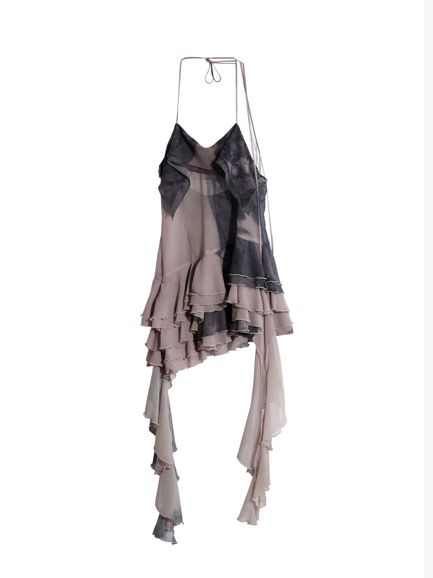 JNYLON-24SS Dark Fairy Wandering Wind Dirty Smudge Print Nude Irregular Chiffon Suspender