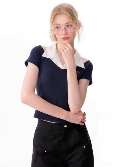 Off-The-Shoulder Polo T-Shirt