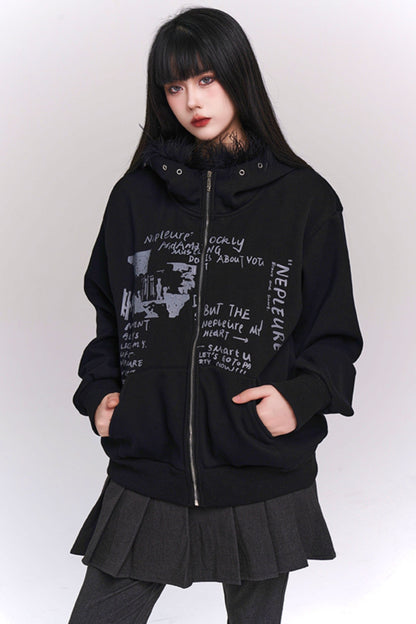 Thickened Black Fleece Hooded Jacket