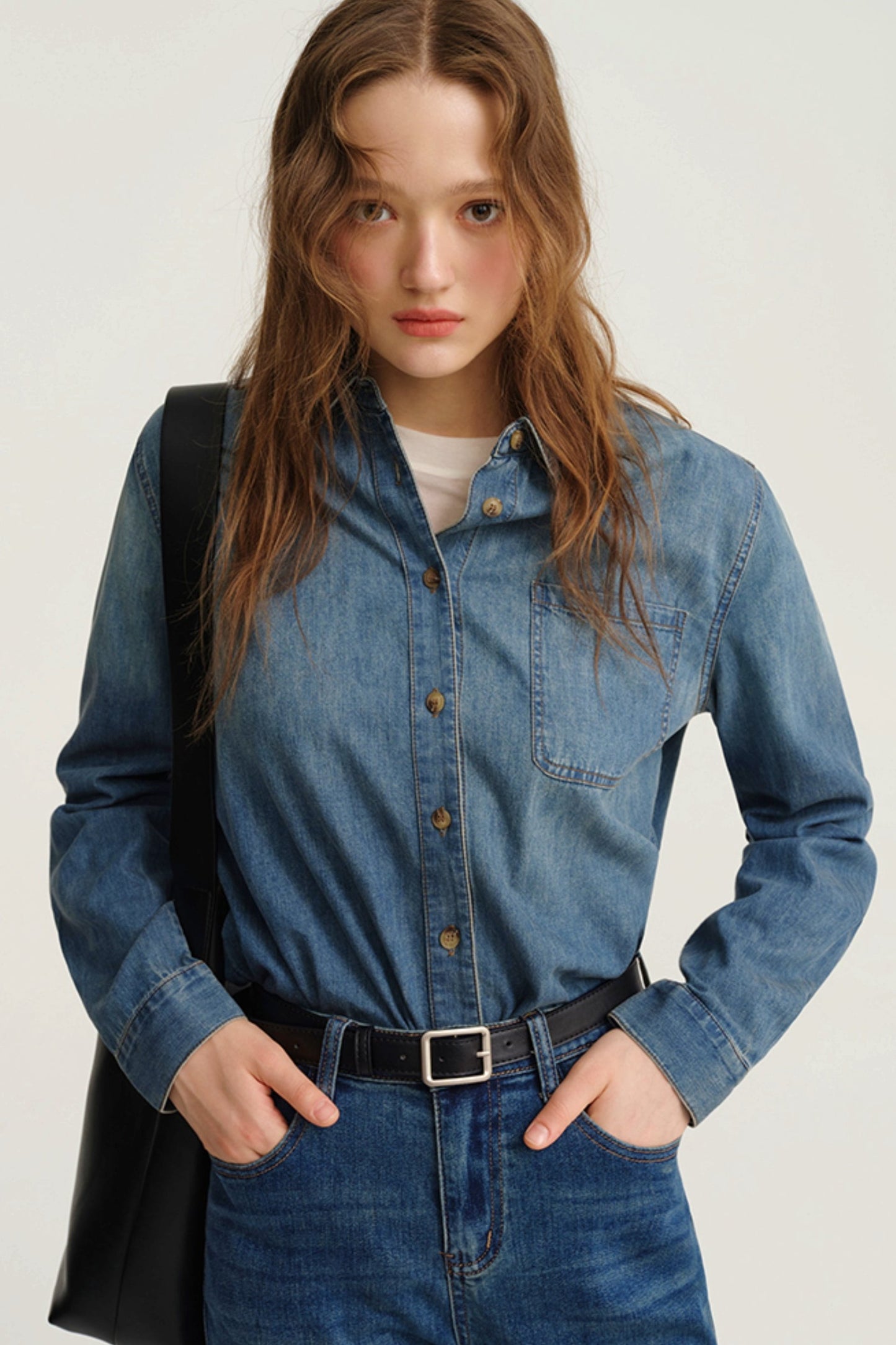 Layered Denim Long Sleeve Shirt