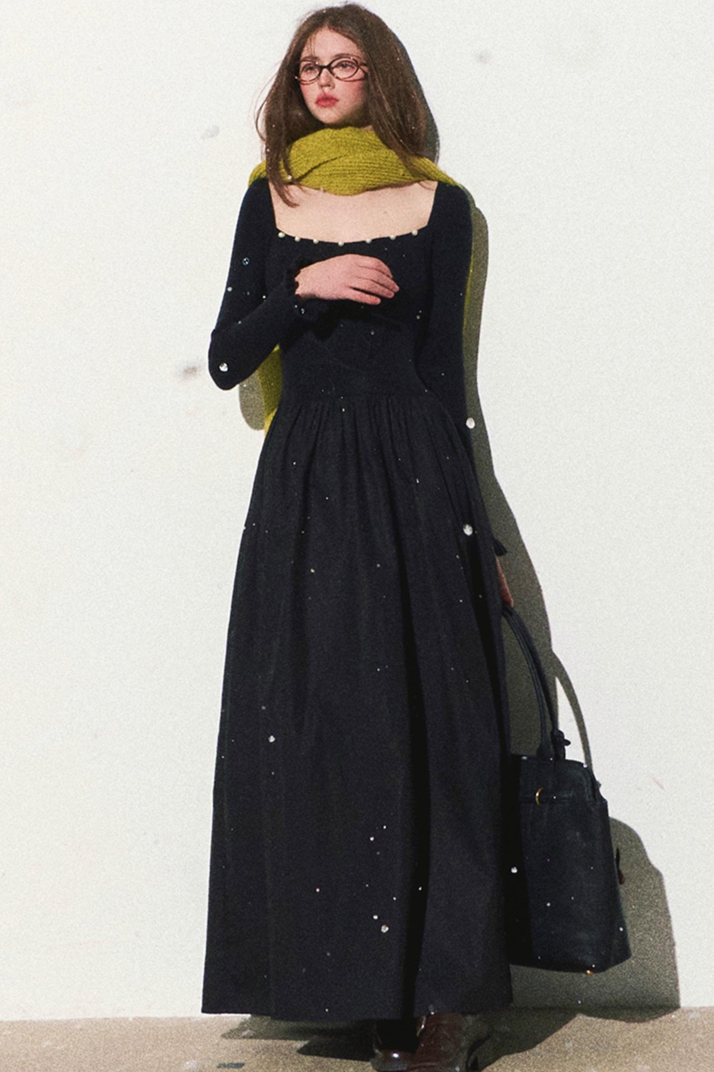 Layered Pearl Knit Gown Dress