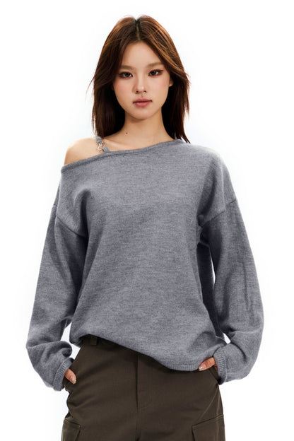 Slouchy Knitted Off-Shoulder Top