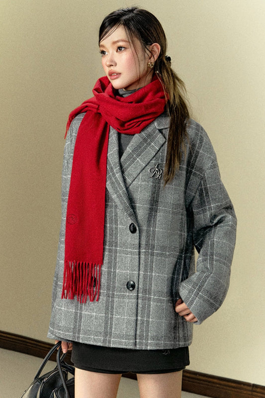 Grey Check Woolen Short Coat