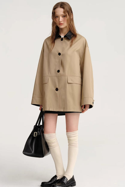 Patchwork Collar Lyocell Trench Coat