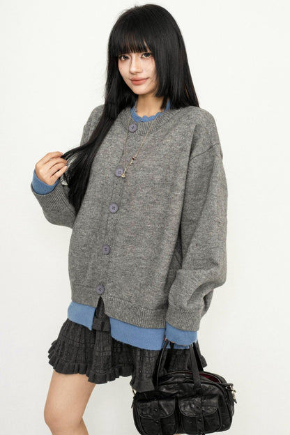 Contrast Round Neck Cardigan