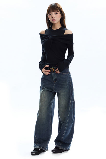 [New on September 19] APEA American Vintage Dark Blue Jeans Women's Belt Loose Bloomer Pants