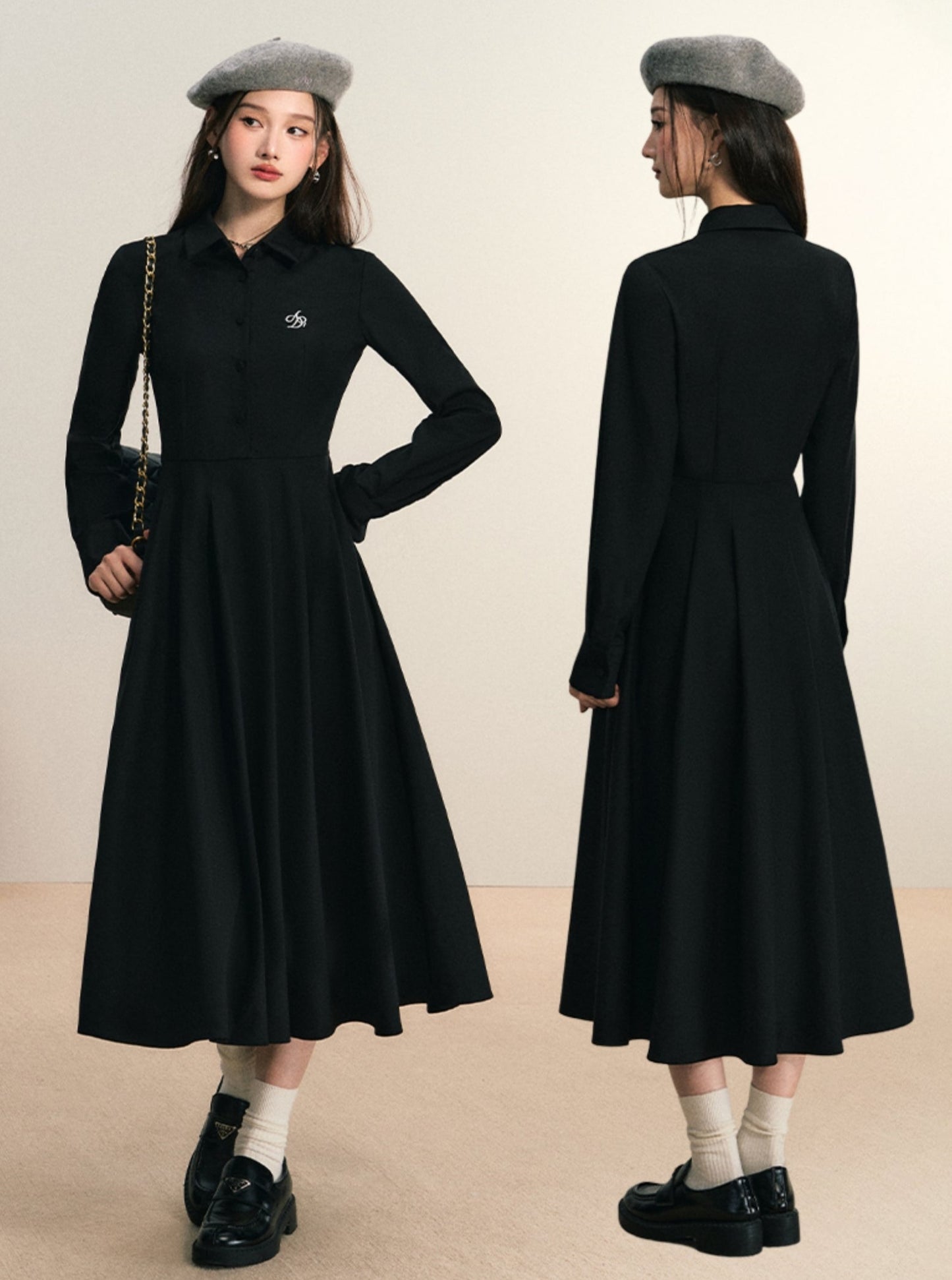 [Neu am 27. Juli] ANDYET AD1 Original Umbrella Swing Shirt Kleid Cinched Waist Slim A-Line Long Skirt