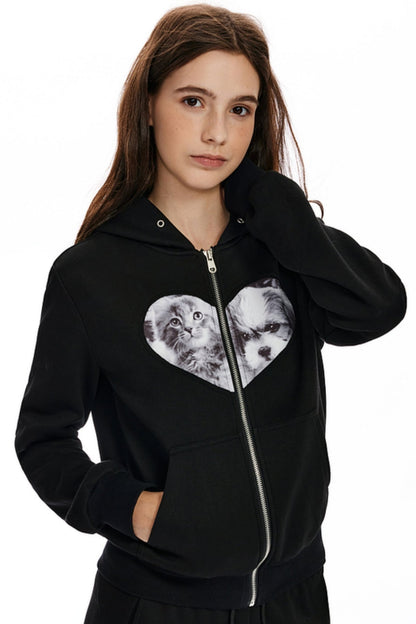 Cat & Dog Love Hooded Zipper Jacket