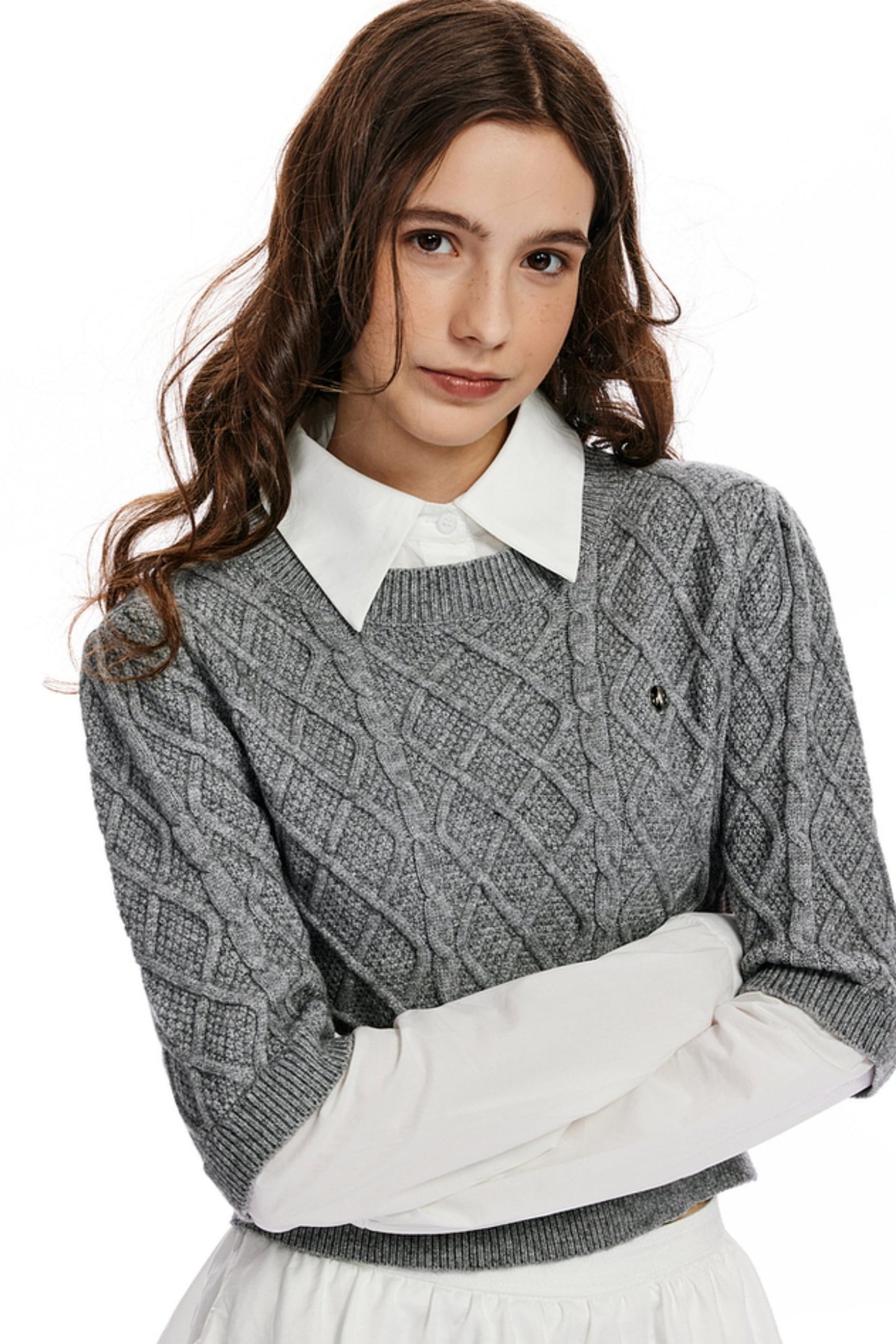 Shirt Collar Stitched Knit Sweater