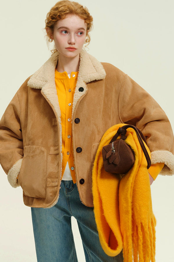 Contrast Lapel Suede Jacket