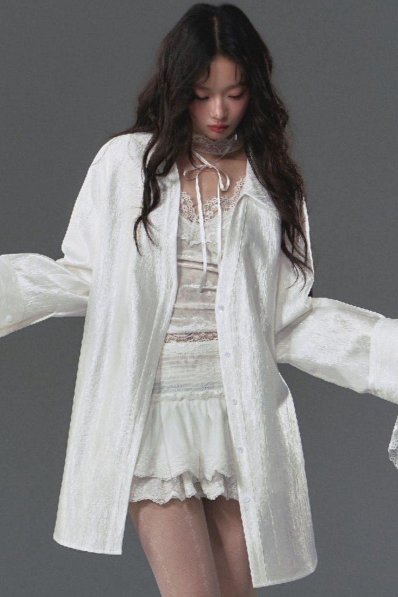 SALTHe Salt Tea, Jasmine White Moss, Pure Lust, Lace Patchwork Shirt, Bow Back Collar, Cut-out Top