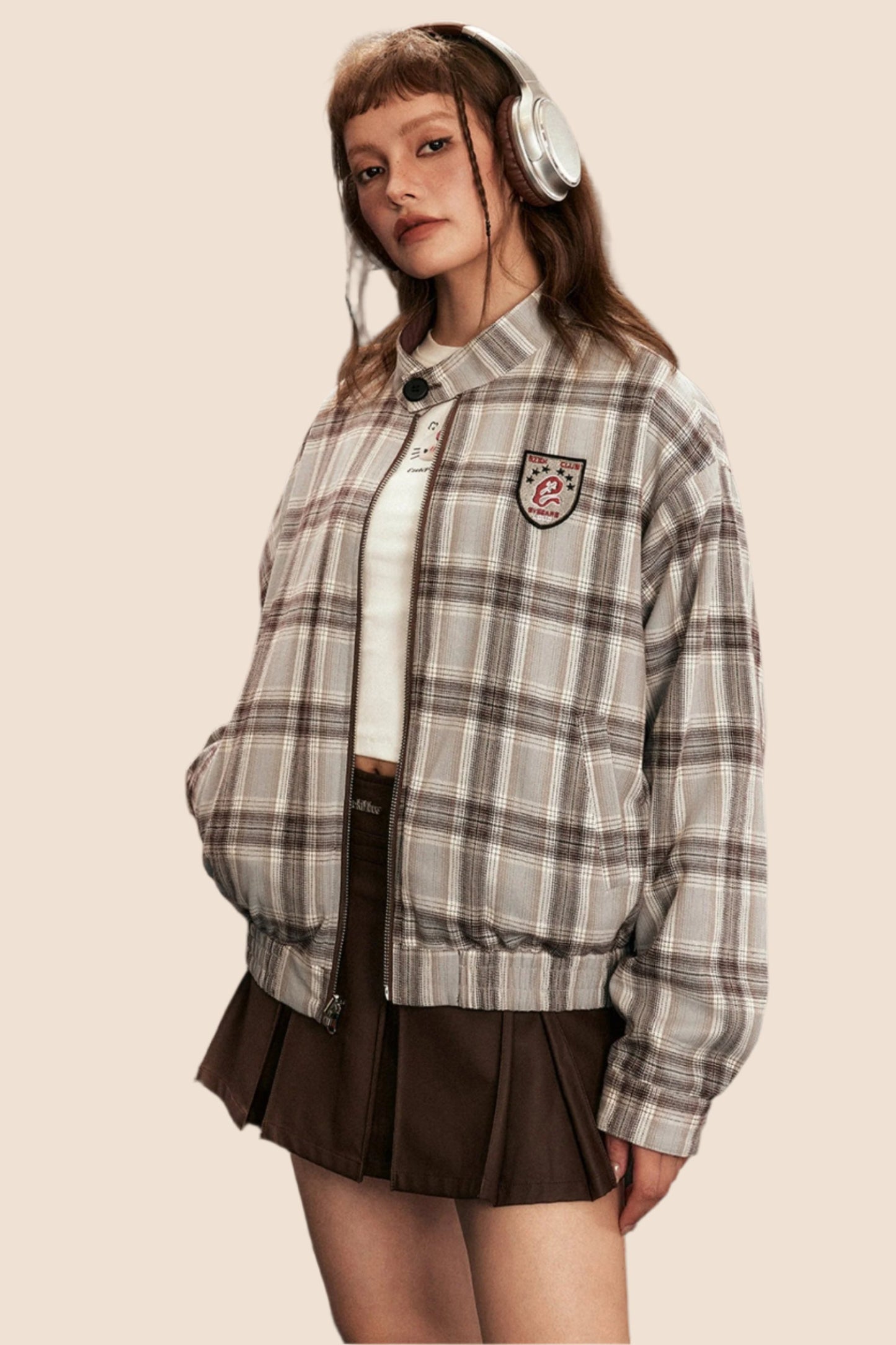 Retro Plaid Reversible Jersey Jacket