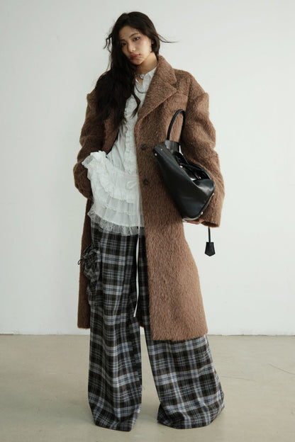 Genderless Handsome Long Silhouette Tweed Coat