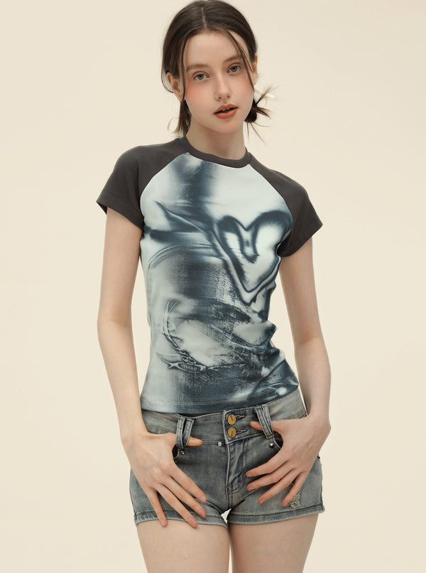 Retro Graffiti Print Raglan T-Shirt Set-Up