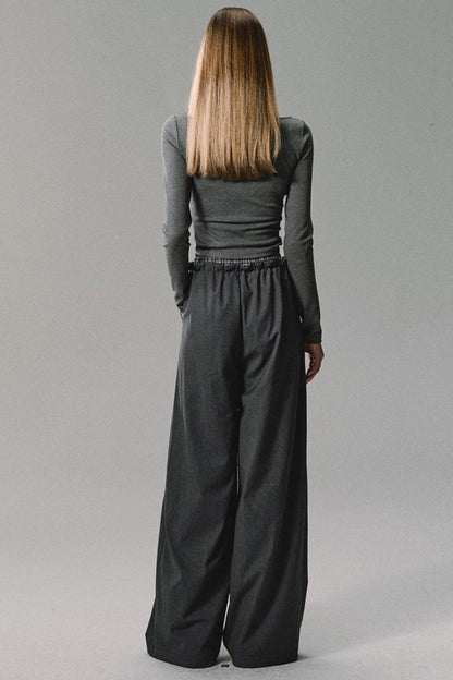 Premium Grey Wide-Leg Casual Pants