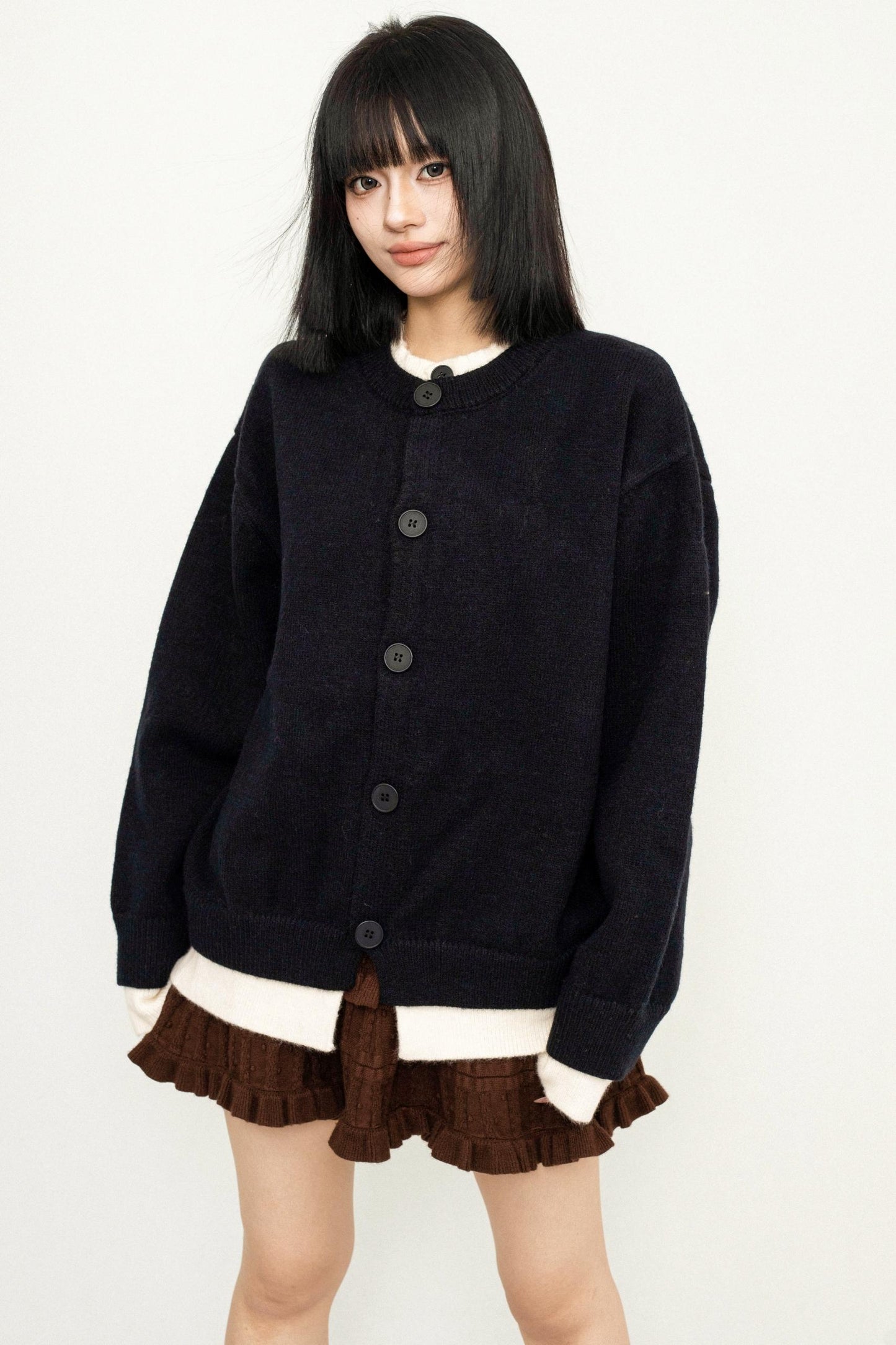 Contrast Round Neck Cardigan