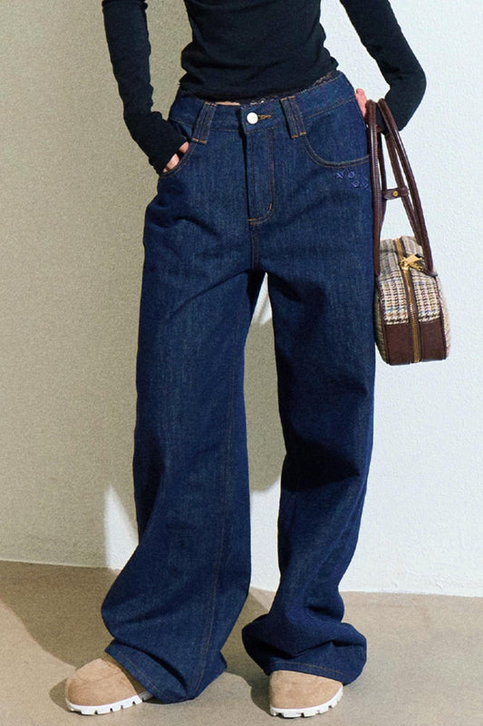 Retro Style Wide Denim Pants