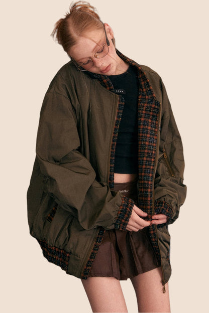 Retro Army Green Bomber Jacket