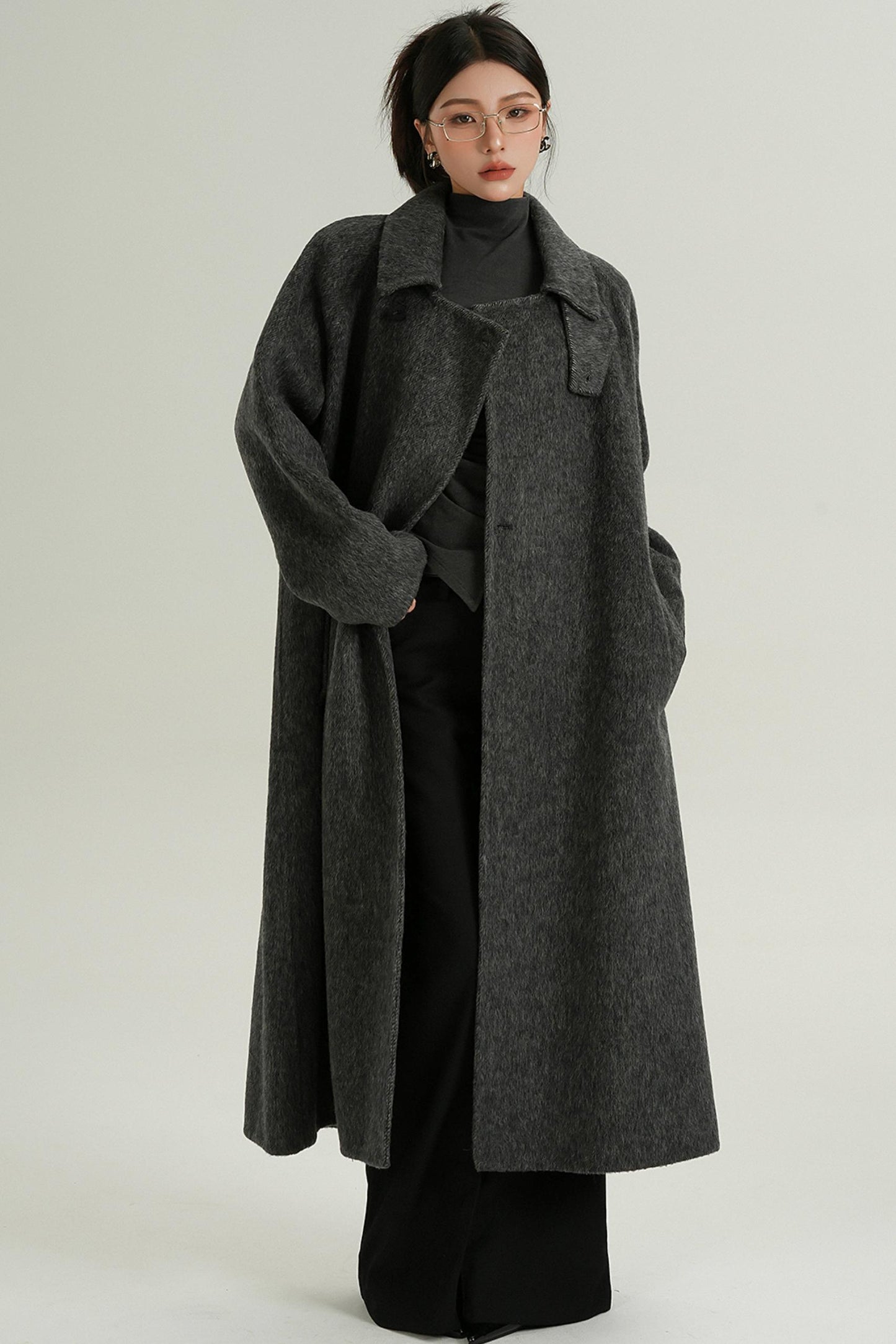 Long Turtleneck Tweed Coat