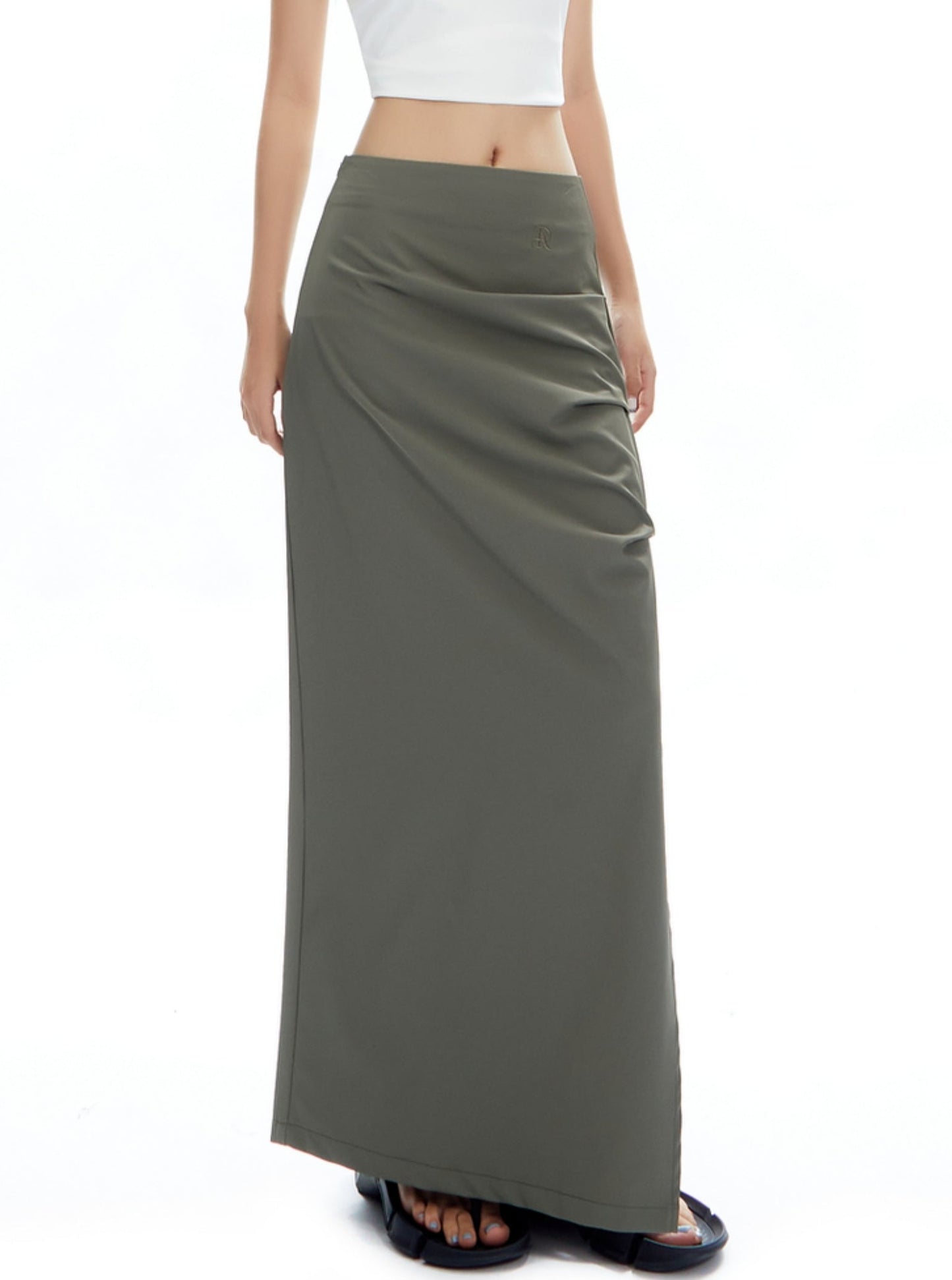 High-Waisted Pleated Light Grey Skirt