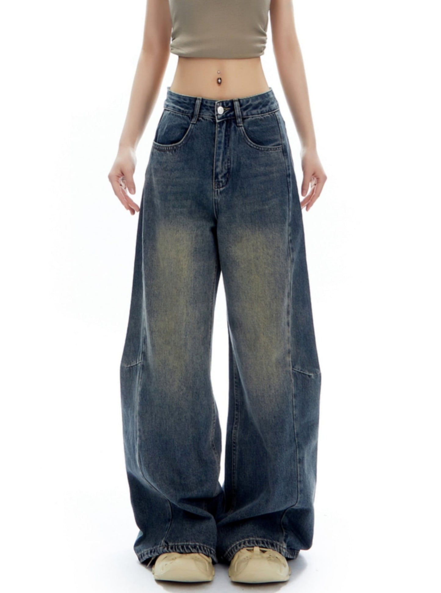 Amerikanische Retro Distressed Straight Denim-Hose