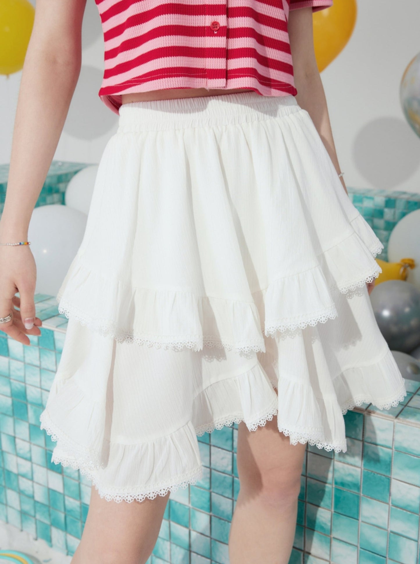 White High Waist Lace Skirt