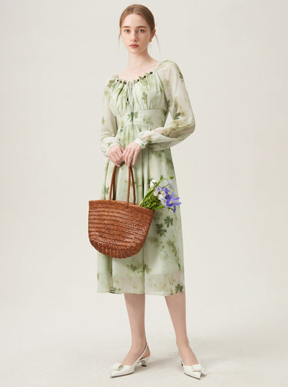 French Temperament Mint Floral Dress