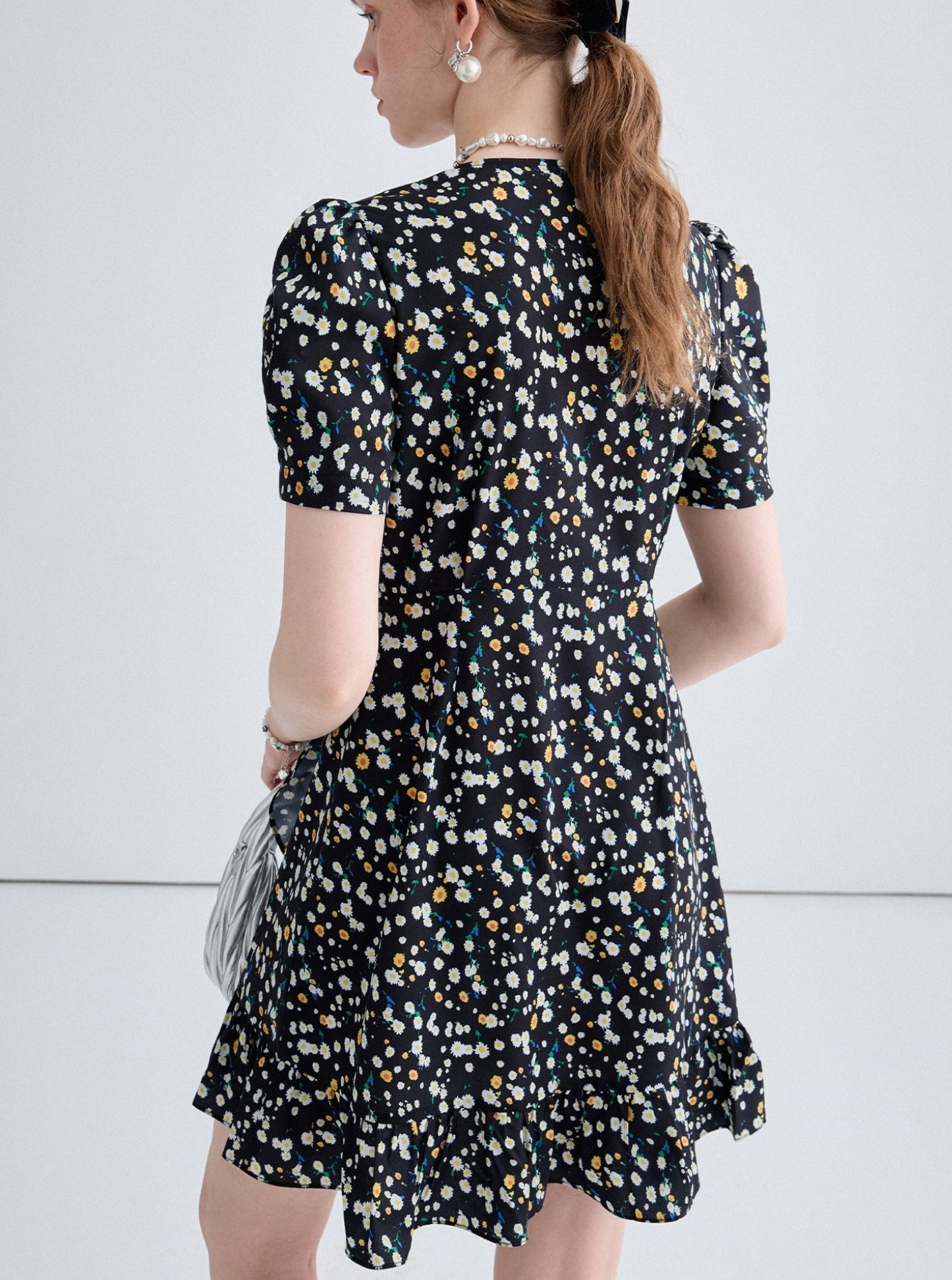 Lazy Style Black Slim Floral Dress