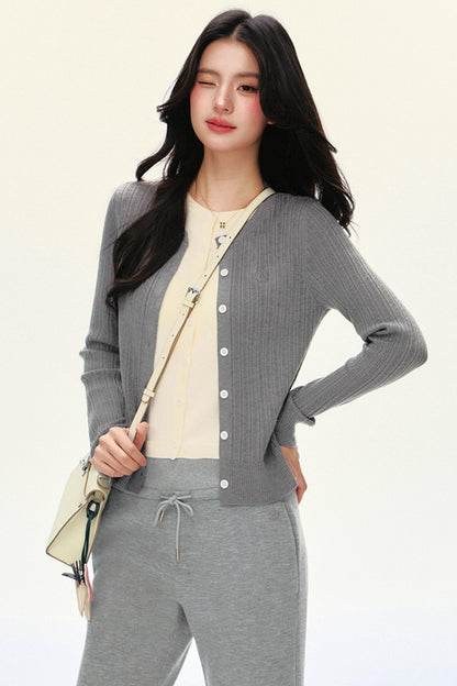 Double-Layer Slim Knit Cardigan
