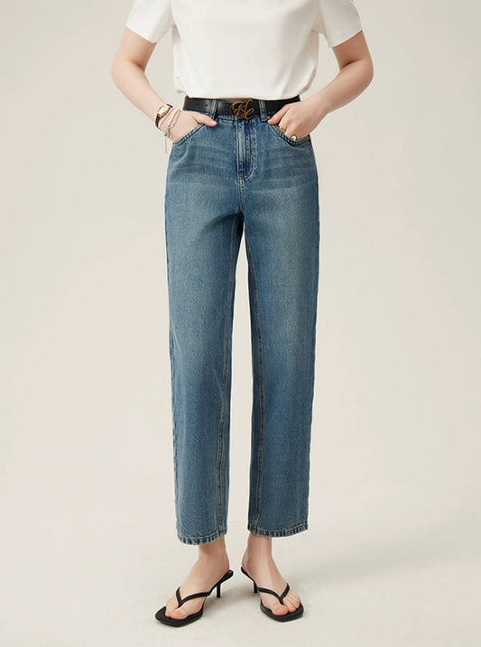 High-Waist Versatile Straight Jeans Pants